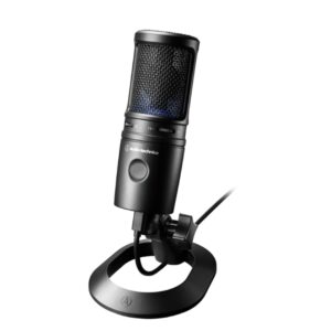 AT2020USB-X Cardioid Condenser USB Microphone-Top Front Right-With Stand