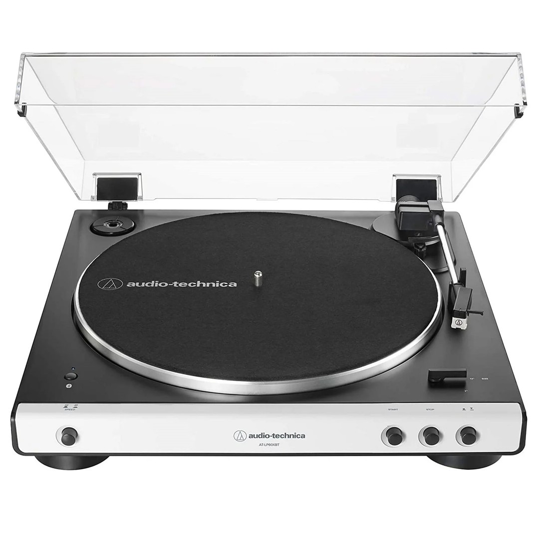 Audio-Technica AT-LP60XBT-WH White Wireless Belt-Drive Turntable - Top Front