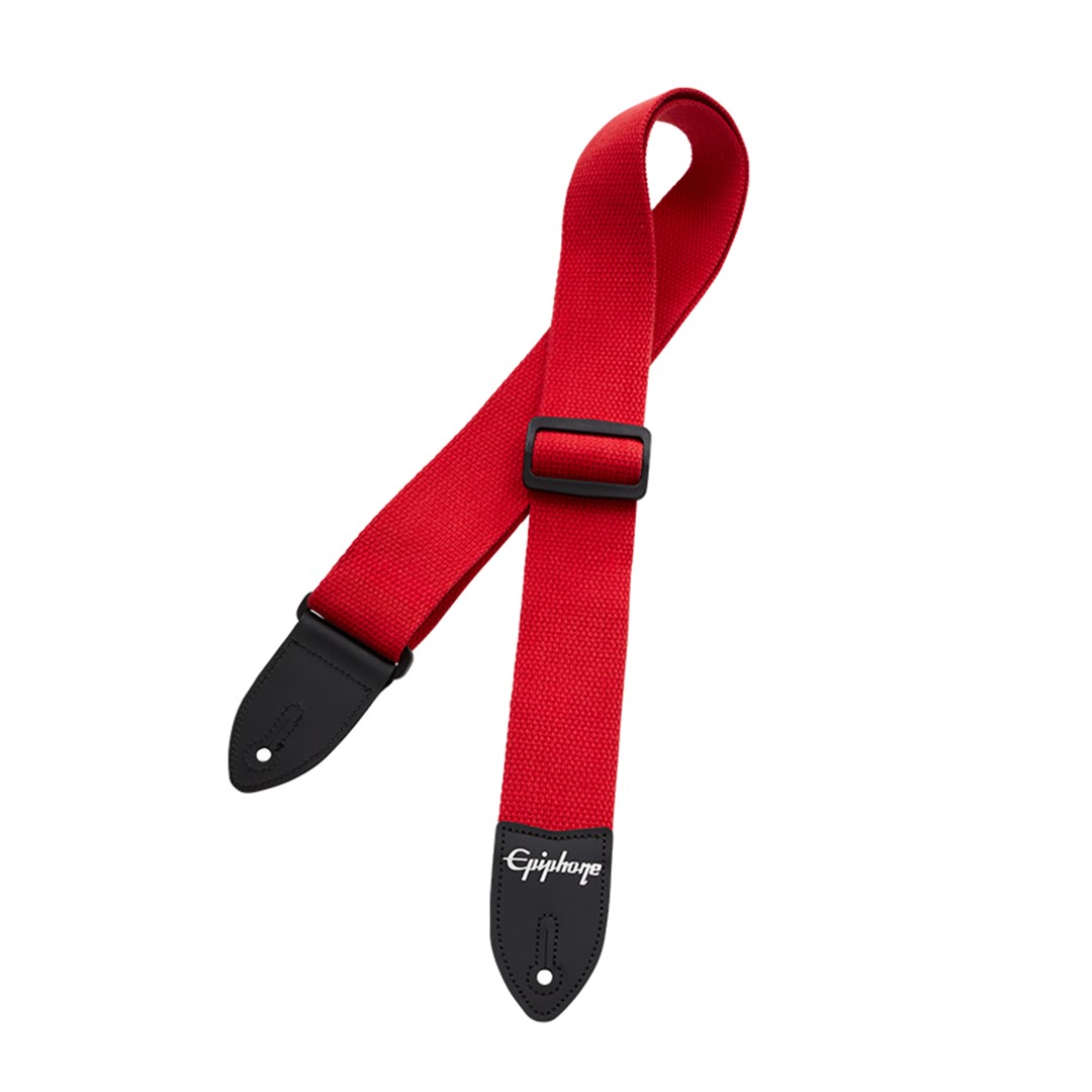 AEST-CTRD Red Cotton Guitar Strap- Full View- Strap