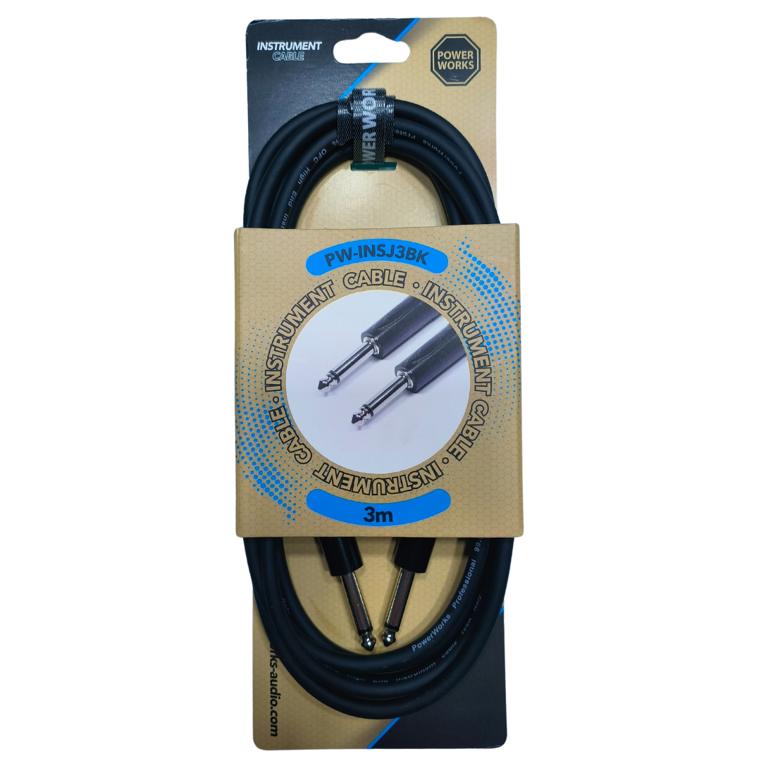 PowerWorks PW-INSJ3BK 3m Instrument Cable-Black Monojack-Front