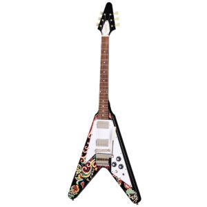 Epiphone ECJHFV-EB Jimi Hendrix Love Drops Flying V Ebony-Front