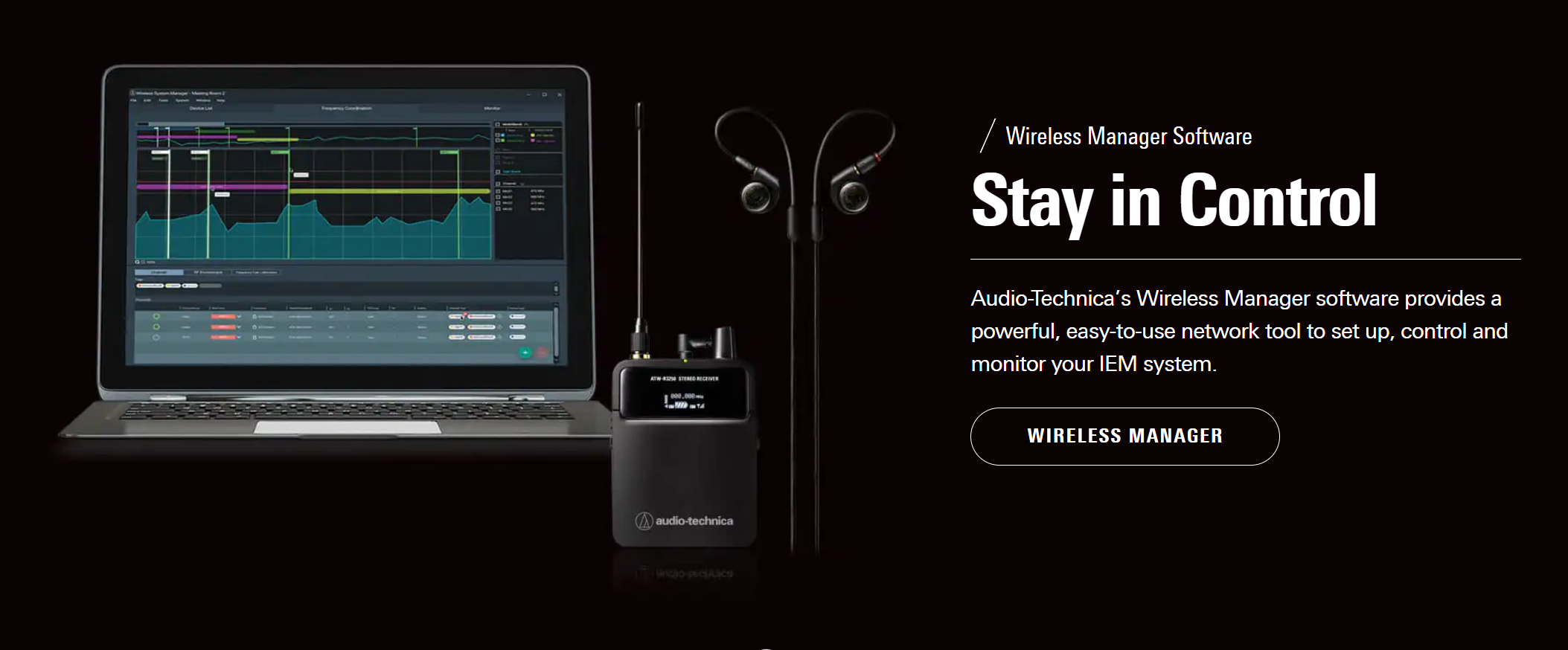 Audio-Technica Wireless Manager software interface for managing wireless IEM systems