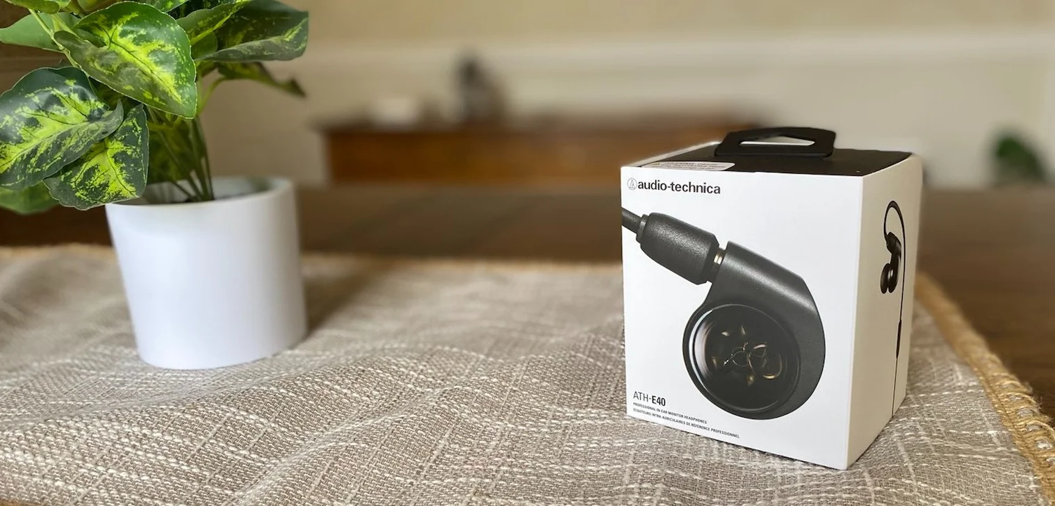 ATH-E40 professional in-ear monitor headphones by Audio-Technica featuring dual-phase push-pull drivers