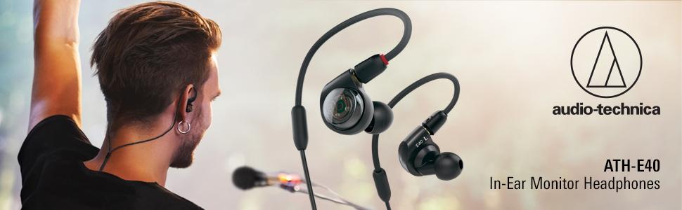 Audio-Technica AT3000 Series Wireless In-Ear Monitor System with transmitter, receiver, and ATH-E40 headphones