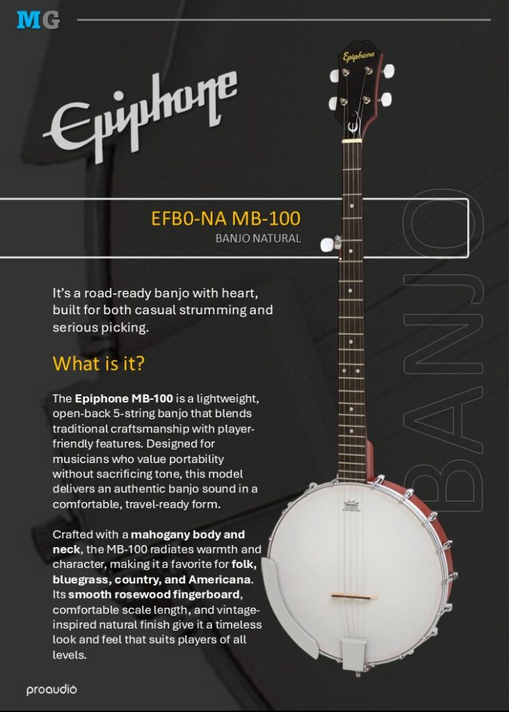 MusicGear Magazine May 2025 Epiphone MB-100 BANJO