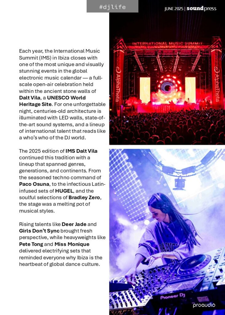 AlphaTheta powers IMS Dalt Vila-Sound Press Magazine June 2025 IMS Dalt Vila AlphaTheta Ibiza 2025