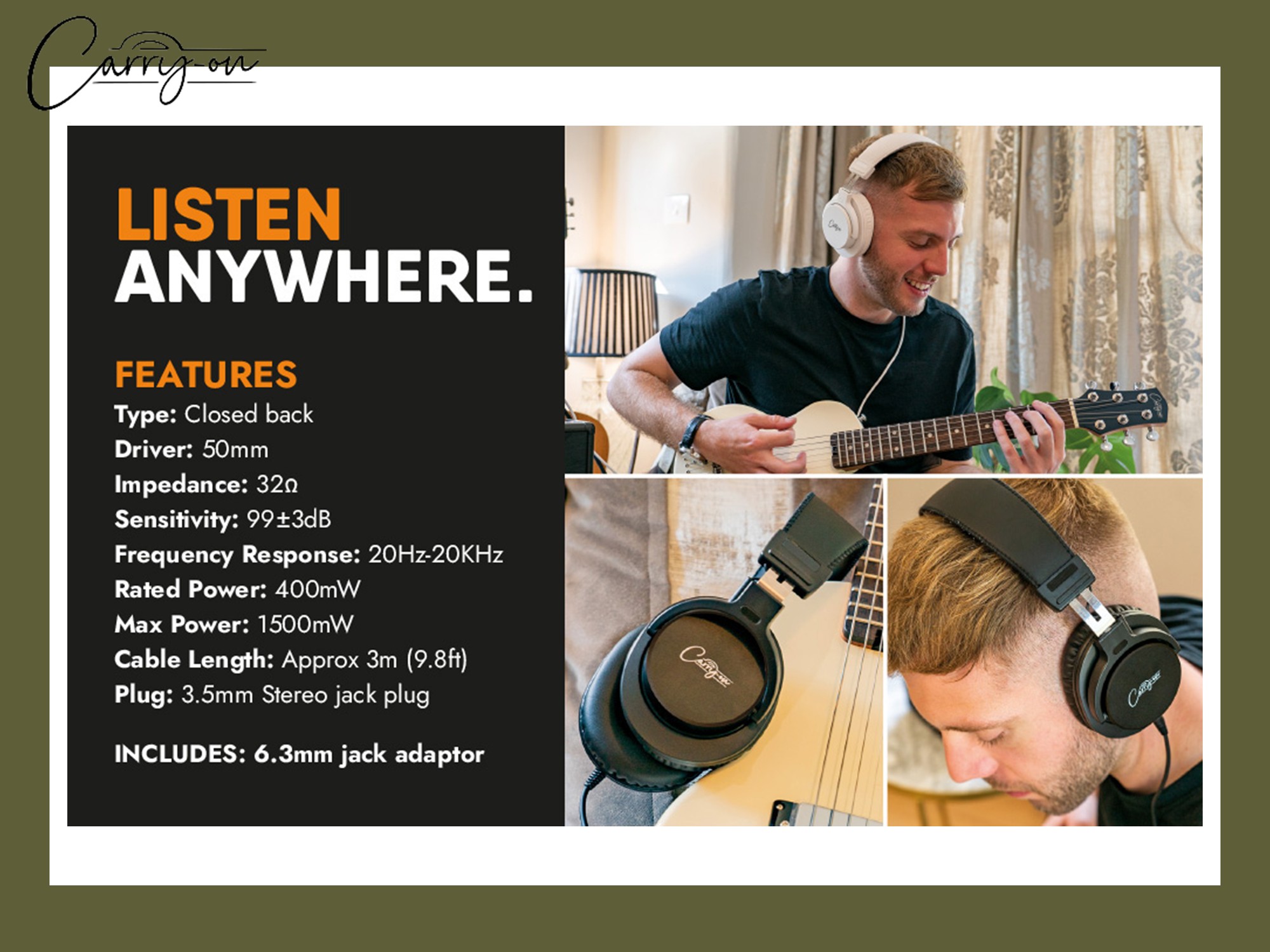 Carry-on SH100 folding studio headphones 