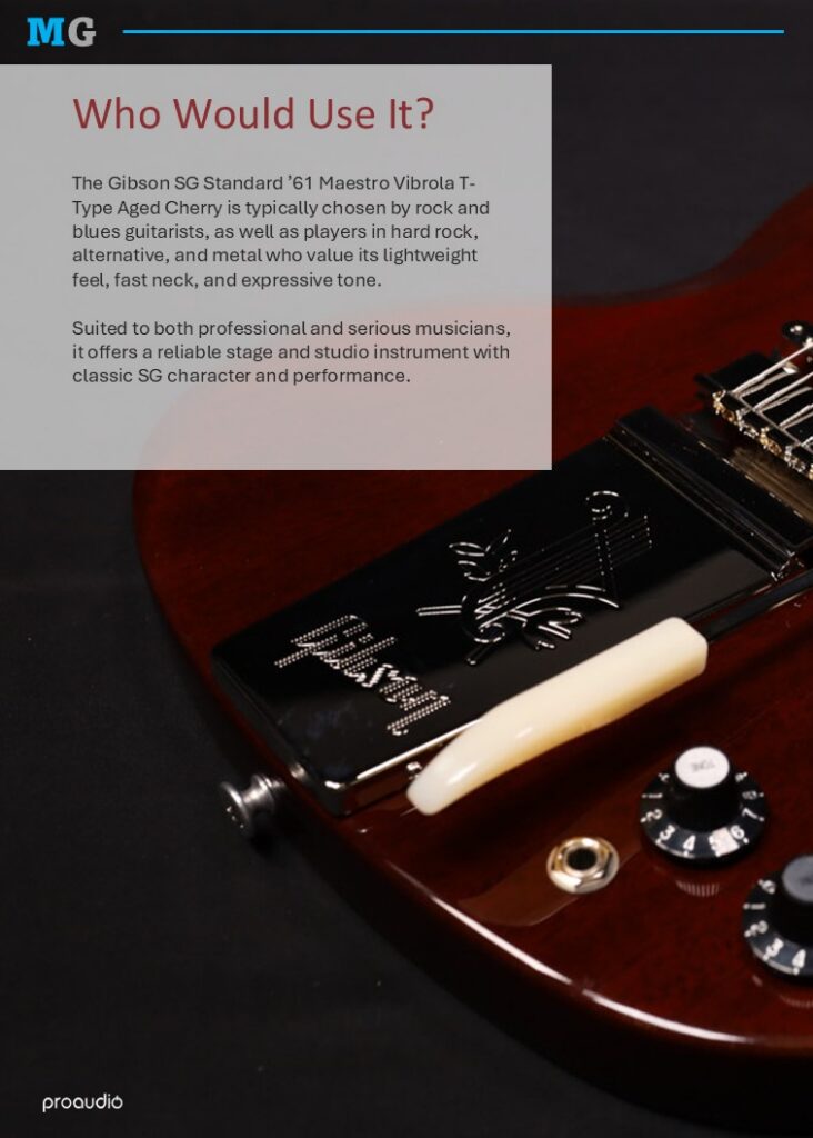 Proaudio MusicGear Magazine May 2026 Gibson SG Standard ’61 Maestro Vibrola T-Type Aged Cherry