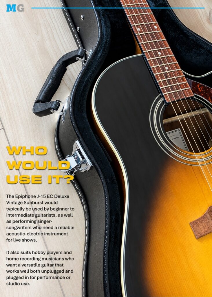 Proaudio MusicGear Magazine July 2026 Epiphone J-15 EC Deluxe Vintage Sunburst
