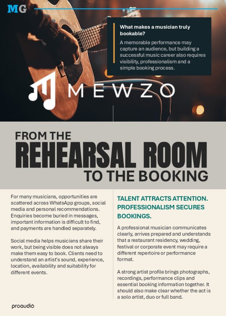 Proaudio MusicGear Magazine August 2026 Mewzo music booking platform