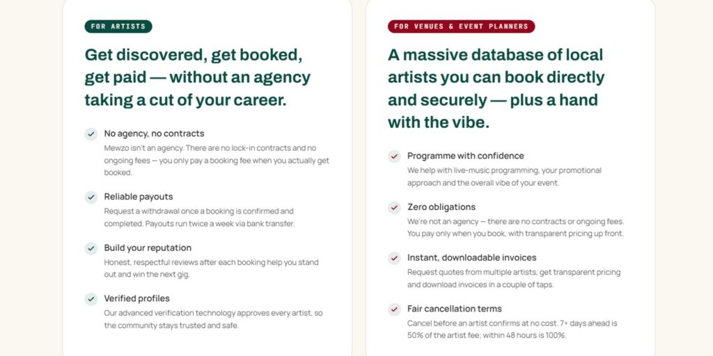 Mewzo artist booking platform