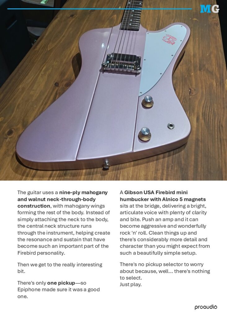 Proaudio MusicGear Magazine September 2026 1963 Firebird I Heather Poly Epiphone