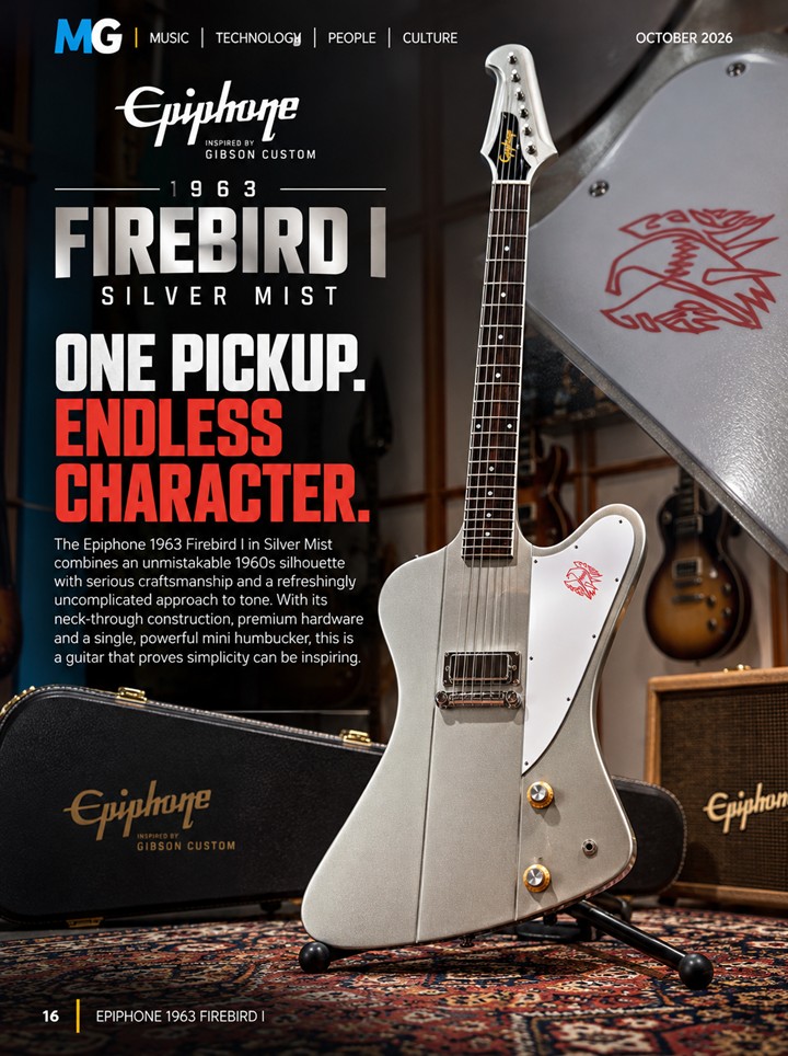 Proaudio MusicGear October 2026 Epiphone 1963 Firebird I Silver Mist