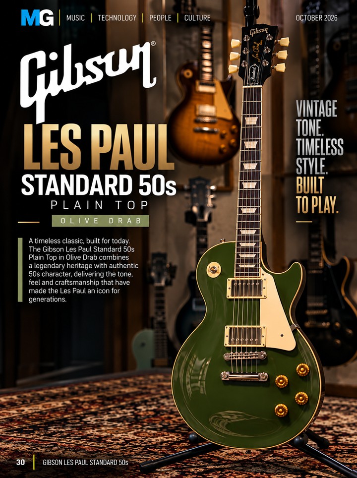 Proaudio MusicGear October 2026 Gibson Les Paul Standard 50s Plain top Olive Drab